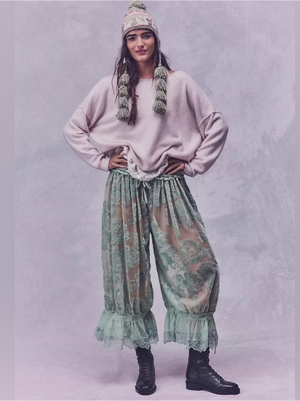 FREE PEOPLE FOREVER YOUNG VELVET FLORAL LACE VICTORIAN BLOOMER PANTS sz small - Picture 6 of 13